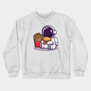 Cute Astronaut Eat Burger With French Fries Crewneck Sweatshirt